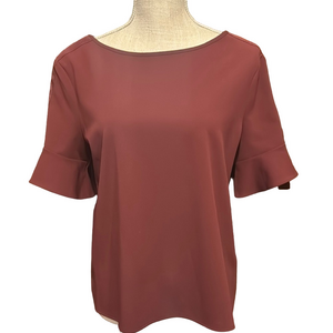Worthington Boxy Laced Bell Sleeve Burgundy Blouse